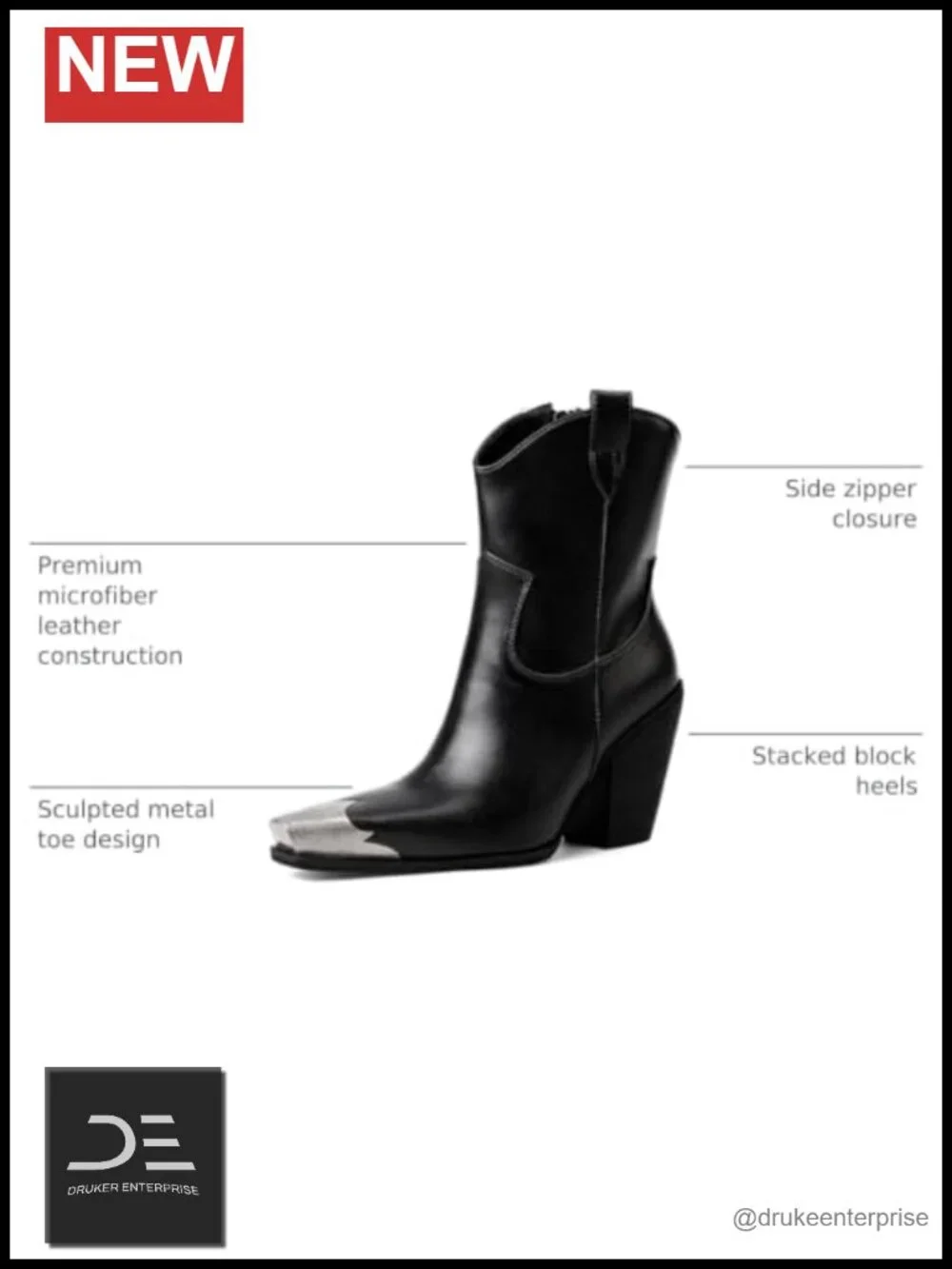 Cowgirl Ankle Boots for Women Engraved Steel Toe Stacked Block Heels Western